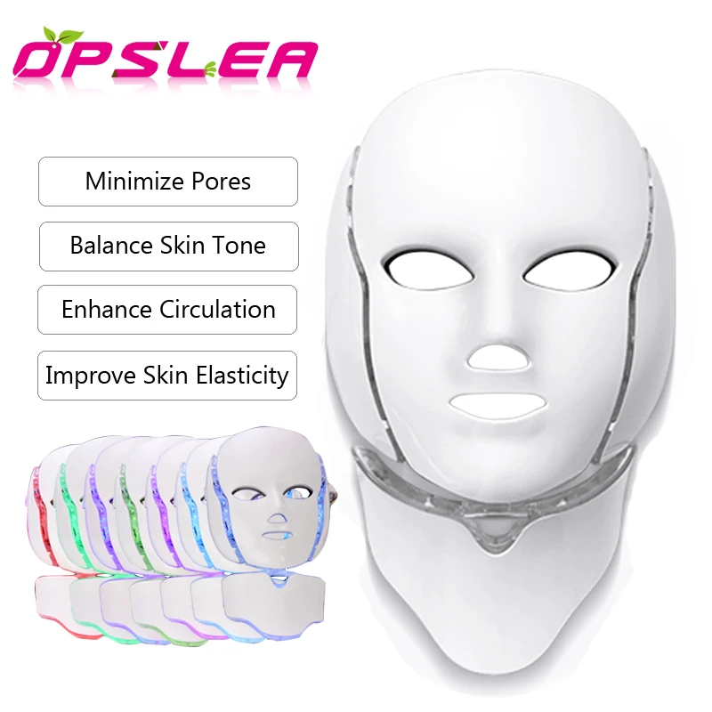 

7 цветов светильник светодиодный маска для лица Фотон терапия сужают поры против акне против морщин, уход за кожей, омоложение шеи Красота Spa...