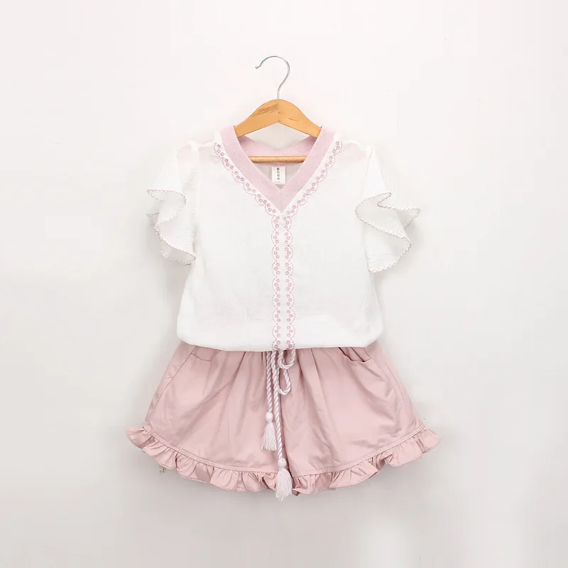 Girls Clothing Set 2019 Summer Clothes Kids Ruffle Top + Ruffled shorts 2PCS Suits For 3 4 5 6 7 8 9 Years | Мать и ребенок