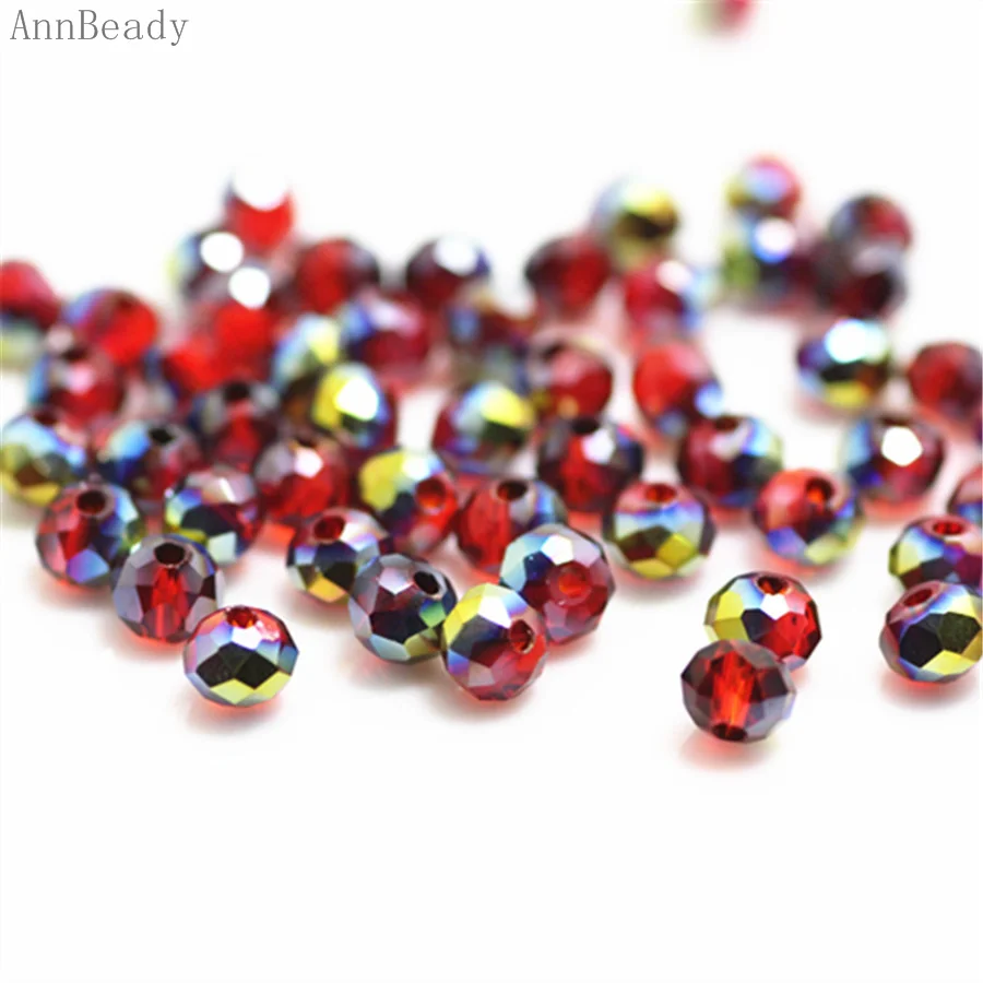 red multicolor AnnBeady Черный ab Цвет 3*4 мм 145 шт Rondelle Австрийские граненые Хрустальные стеклянные бусины Свободные разделительные бусины для изготовления ювелирных изделий - Цвет: red multicolor