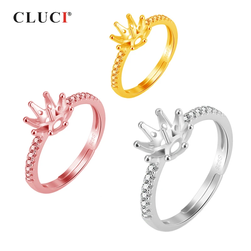 

CLUCI 925 пробы, Серебряная корона из розового золота, кольцо для женщин, серебро 925, жемчужное кольцо, регулируемое крепление, женские кольца, ювелирные изделия SR2170SB