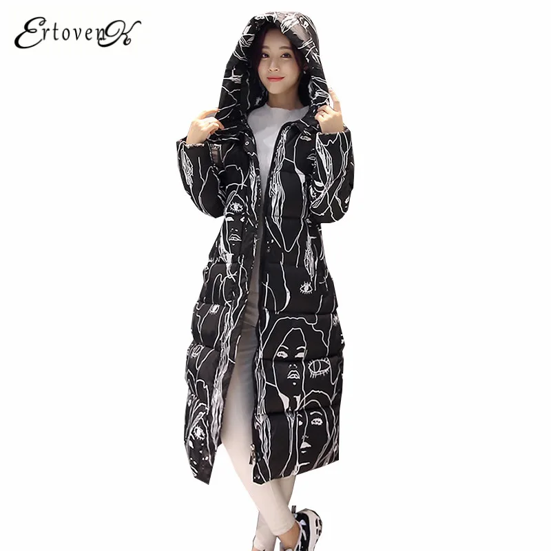 Осень зима Для женщин хлопковое пальто Новинка 2017 года с длинным капюшоном