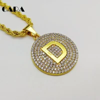 cara new iced out bling bling full rhinestones letter d round plated necklace pendant mens treet dance fashion necklace cara0409