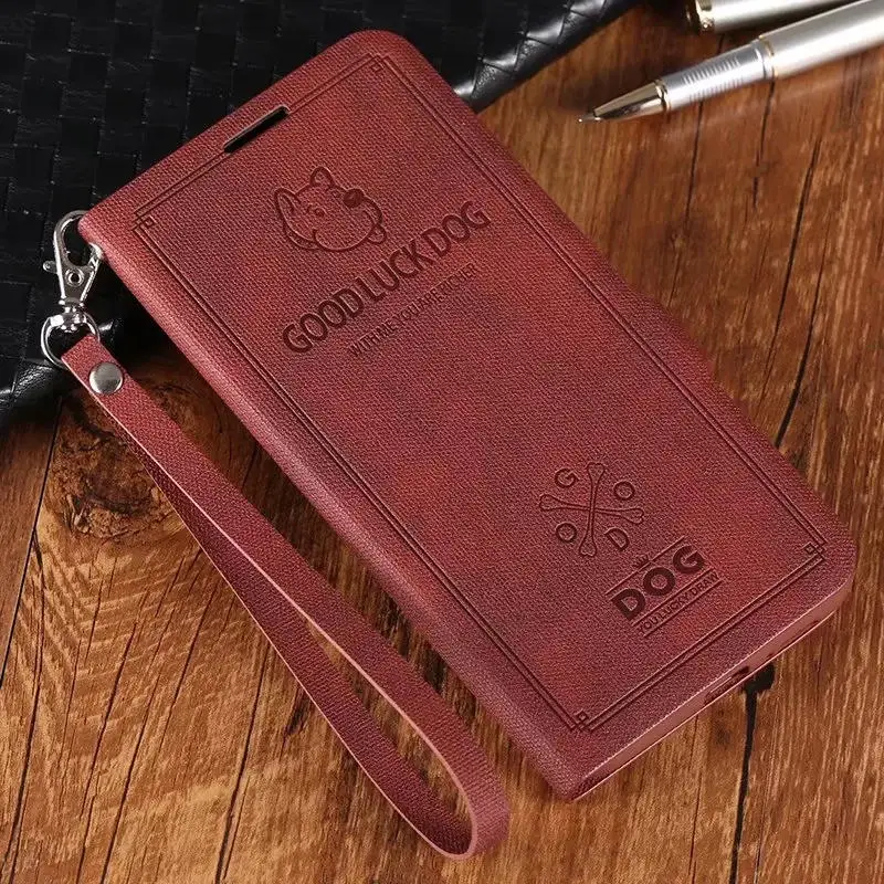 Brown Lucky Dog Для Meizu Note9 Note8 Магнитный винтажный флип-кошелек с подставкой кожаный чехол Meizu X8 чехол с узором Мягкий силиконовый чехол с ремешком для телефона - Цвет: Brown Lucky Dog