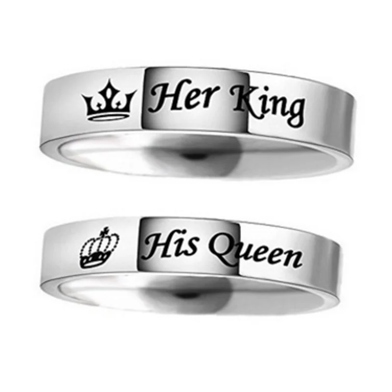 Кольцо для пар King and Queen Crown оригинальное гравированное серебряное с буквенным