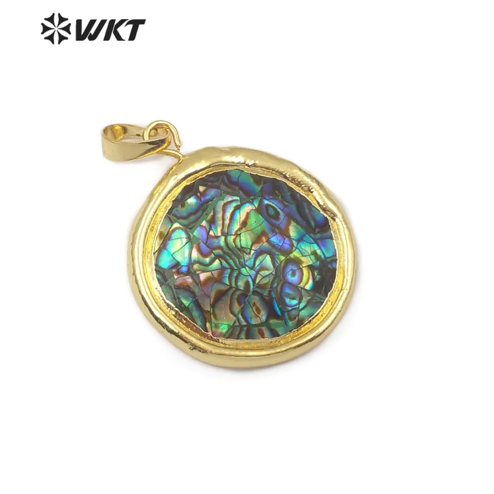 WT JP106 круглый Форма кулон в виде раковины абалона Радуга Цвет Sea Shell ювелирные