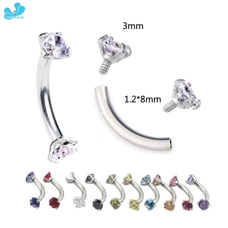 2 шт. 1 2*8 мм кольцо для бровей из нержавеющей стали с кубическим цирконием