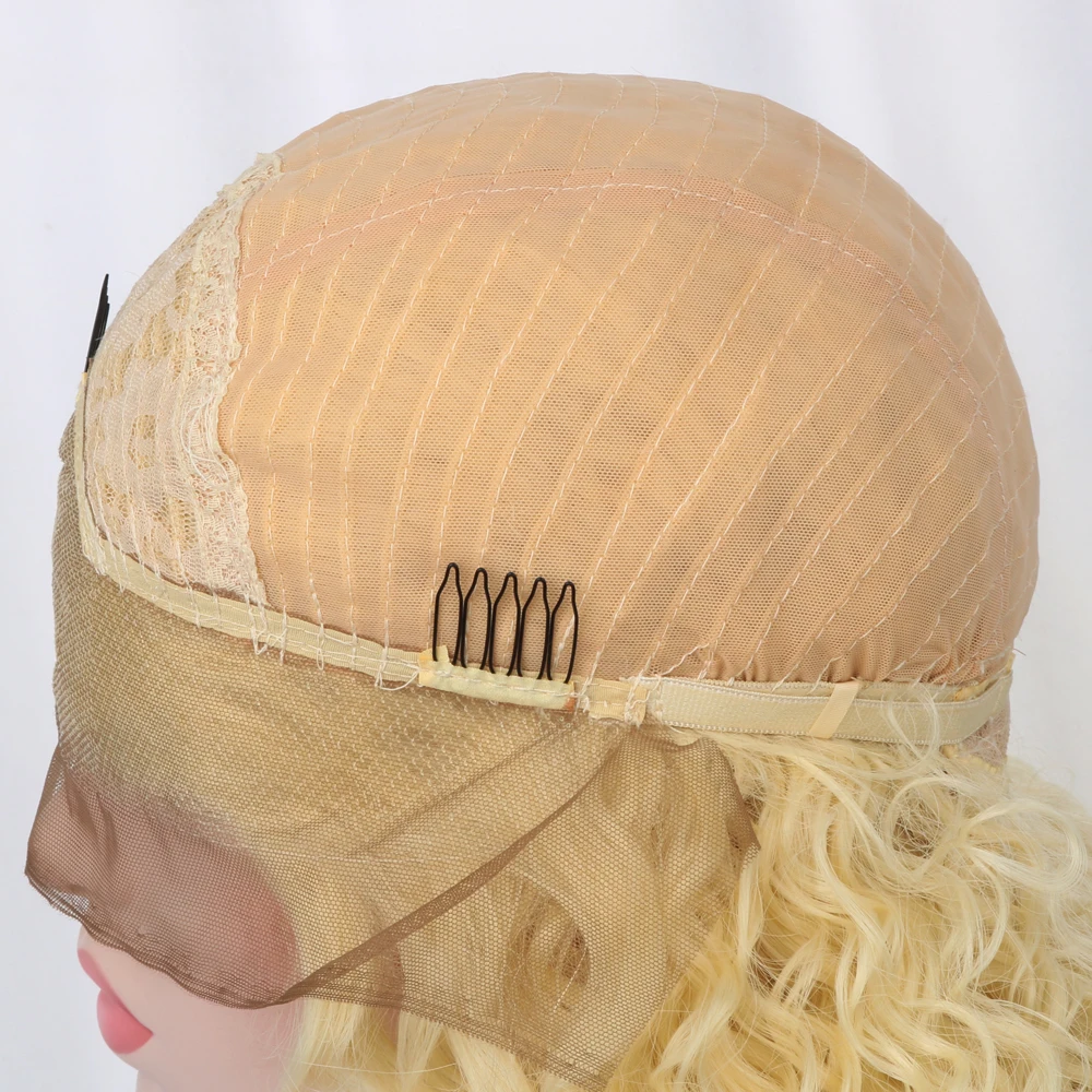2" длинные вьющиеся 613# блонд АФРО Синтетические волосы парики 15" x 4," передние кружева богемные натуральные части африканские парики для черных женщин