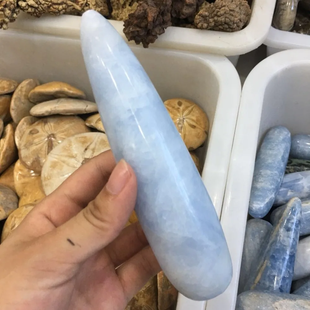 100% Большая массажная палочка из натурального синего Селестина полированный