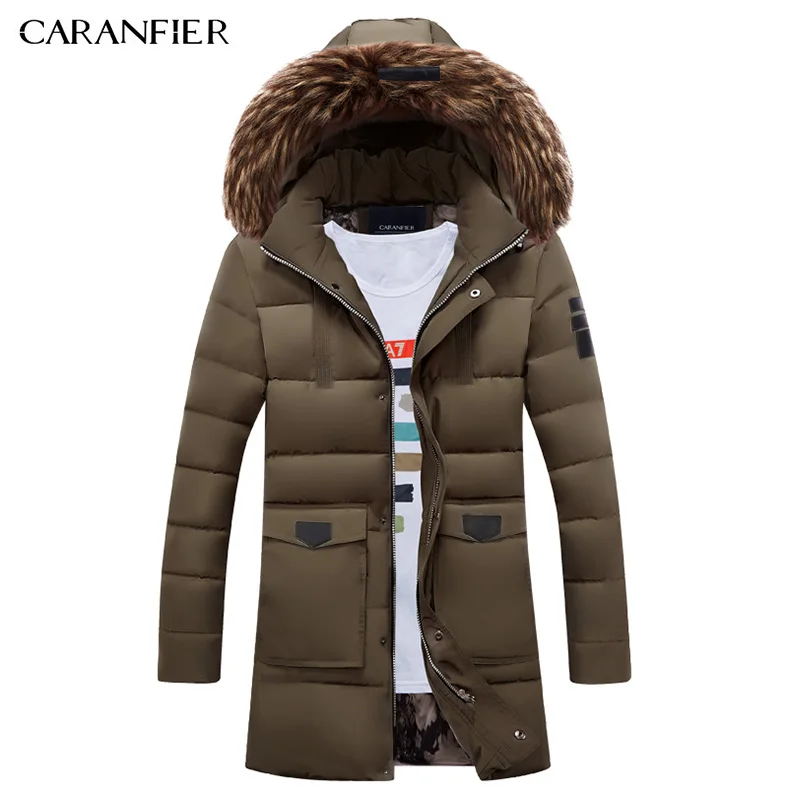 Caranfier новая зимняя длинная парка Для мужчин пальто куртки верхняя одежда мода капюшон мягкий стеганый теплый мужской Куртки Мех воротник с капюшоном Повседневное - Цвет: Хаки
