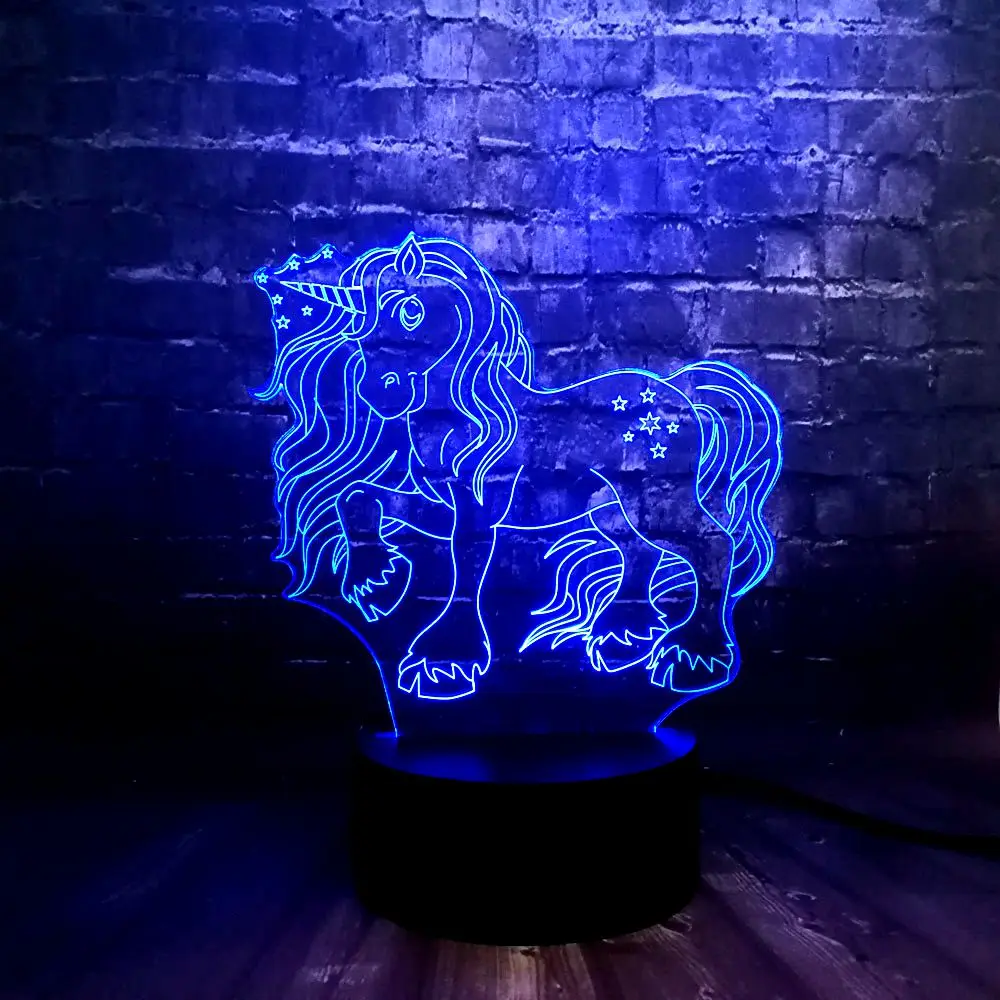 Новинка милый Единорог Лошадь 3D светодиодный 7 цветов USB зарядка Лава спальня теплый настольный ночник праздник день рождения Дети подарок игрушка