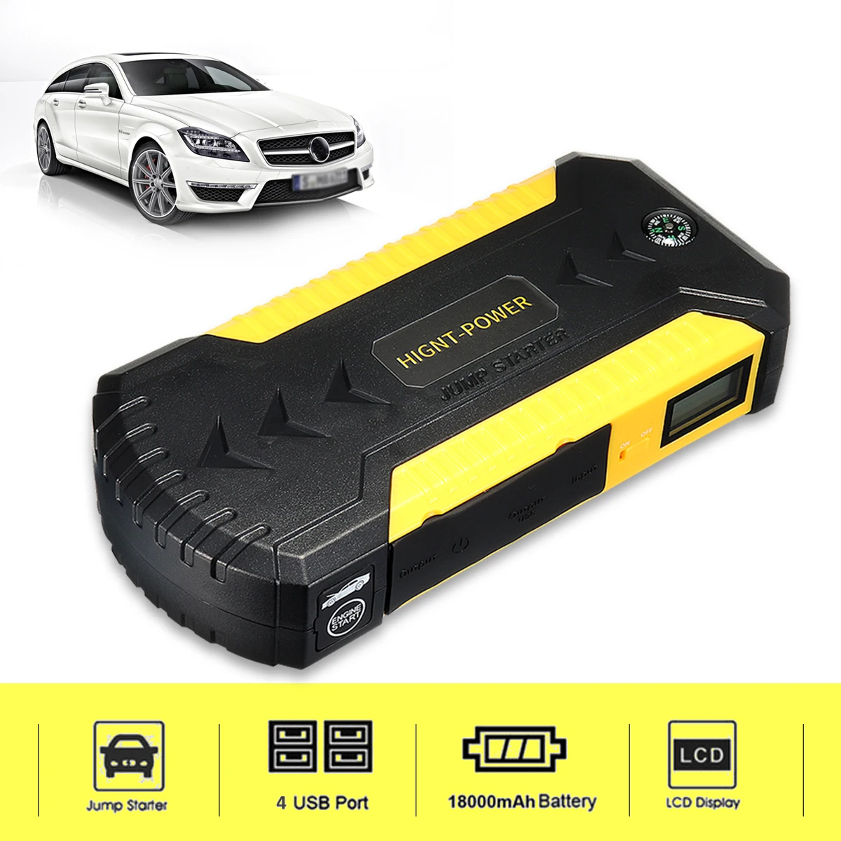 Многофункциональное пусковое устройство 88000mAh 12V 4USB 600A, портативное автомобильное зарядное устройство, пусковое устройство