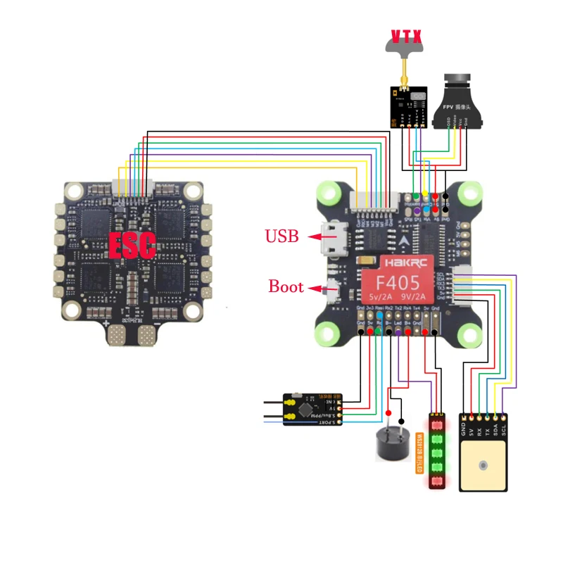 

HAKRC F405 OSD BEC 5V/2A 9V/1.5A 3-9S MPU6000 FPV Racing