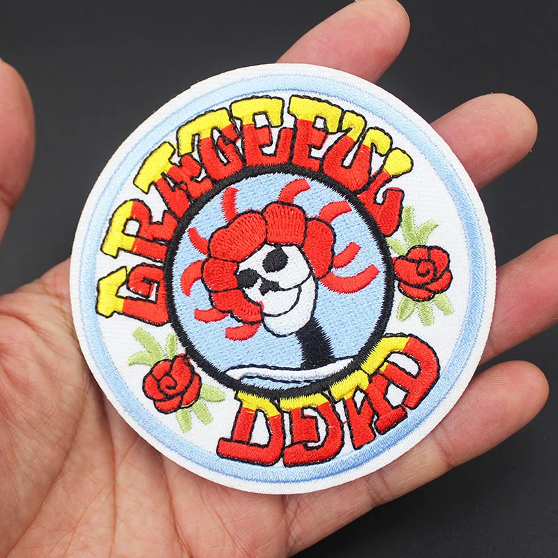 1Pcs New Size 8.6*8.6cm Grateful Dead Skull Patch Badge Iron on Embroidered Stickers for Jacket Jeans Backpack Patches