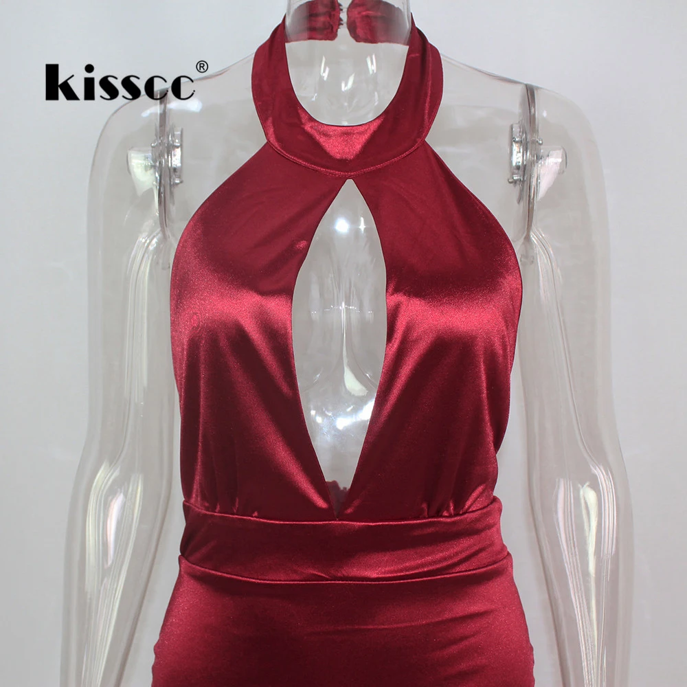 Сексуальное Красное сатиновое платье с лямкой на шее длинное вырезом спине без