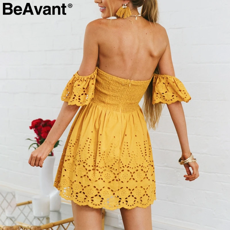 BeAvant сексуальное Белое платье с открытыми плечами женское открытое короткое