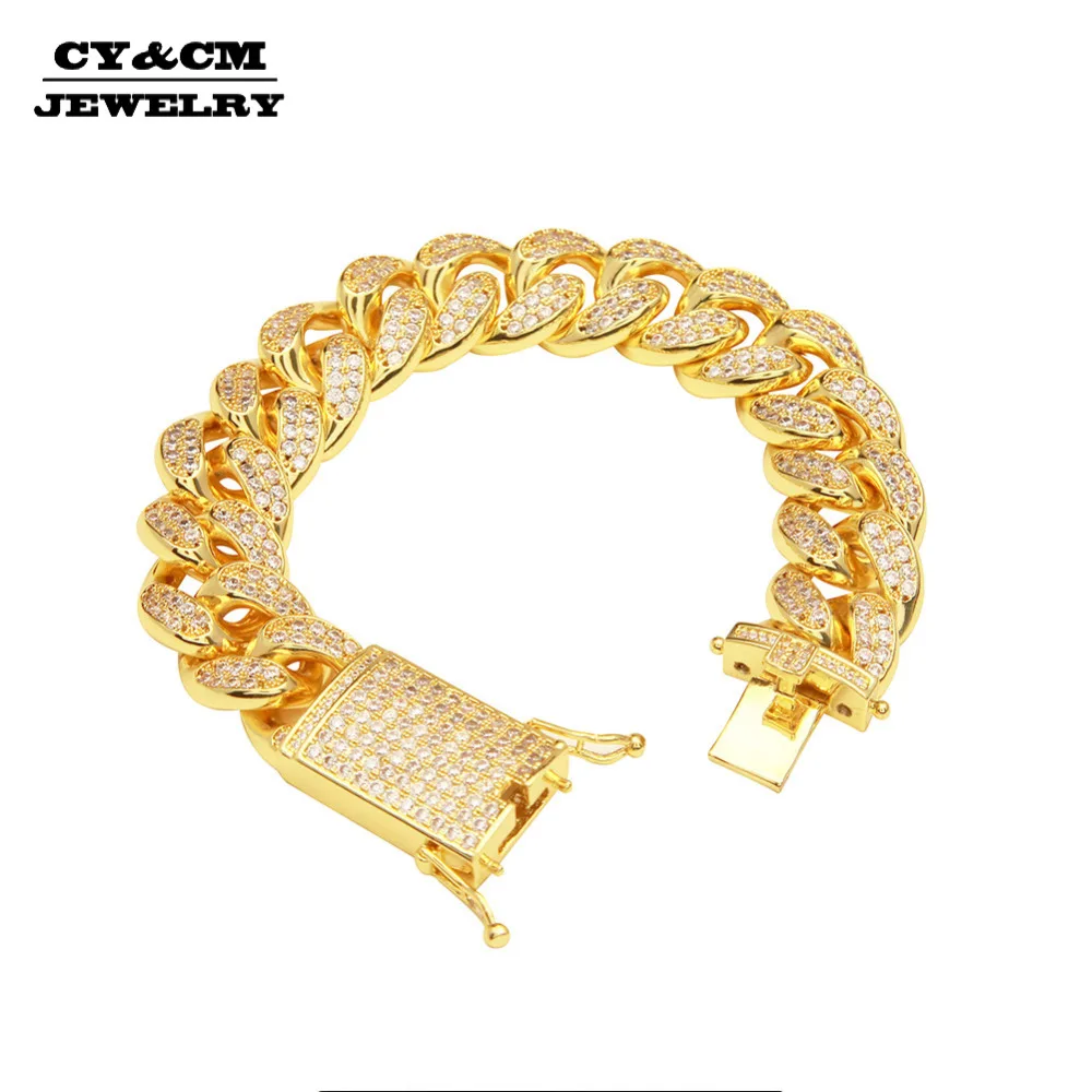 

CY&CM Thick 20mm Miami Cuban Link Bracelet Men Fashion Hiphop Full Micro Pave Cubic Zirconia Gold Silver Color Bracelet Jewelry