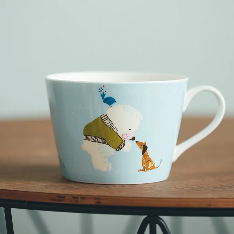 

Cartoon Bear And Bunny Creative cute ceramic milk mugs cups with handgrip 2pcs/set Blue Pink porcelain drinkware Couples Mugs