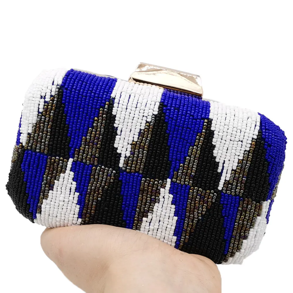 Boutique De FGG клетчатые женские металлические клатчи на цепочке, сумка на плечо, тканые женские вечерние клатчи с бисером, сумочка для коктейля, выпускного вечера