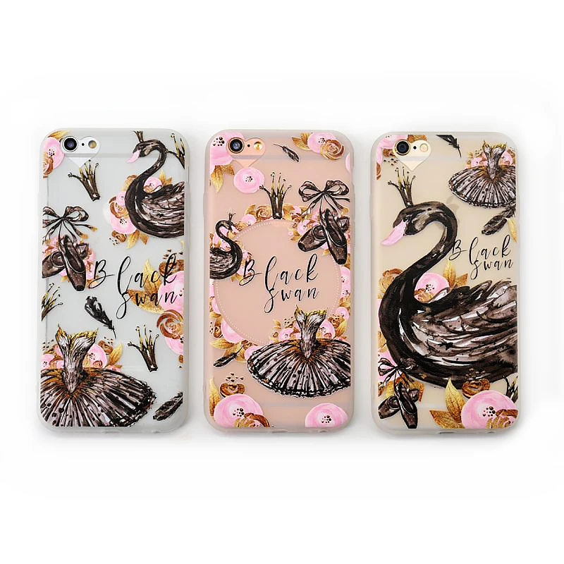 Горячий Белый Розовый Черный лебедь скраб Прозрачный чехол для Ipone 6 6S случае 6/6S