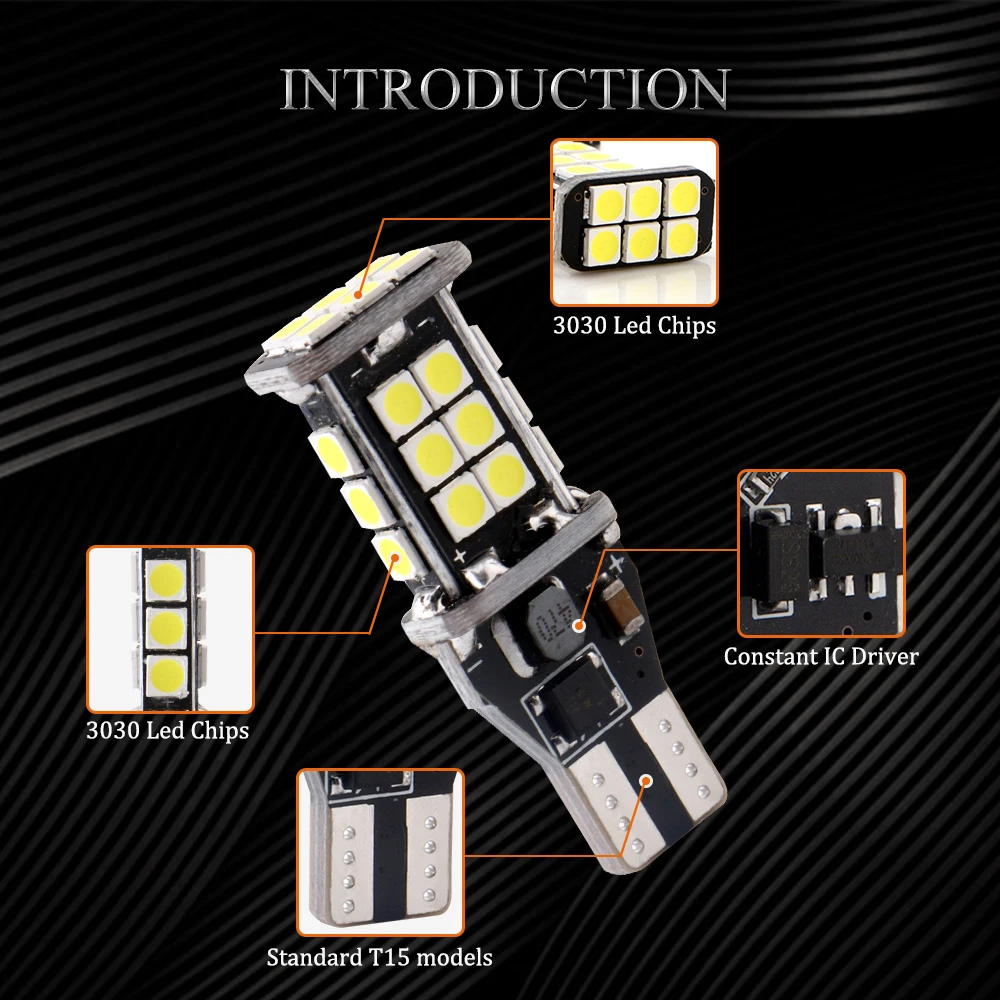 YM E Bright 2 шт. T15 3030 24 SMD 12 В DC Автомобильный интерьер LED Canbus без ошибок автомобильные