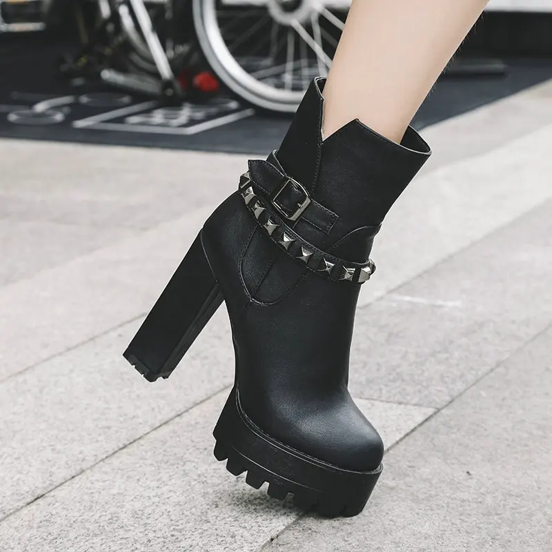 

2019 women super high heels ankle boots cow leather dress shoes woman platform spring autumn boots woman large size 41 42