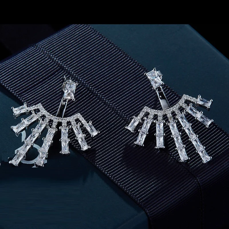 Женские серьги гвоздики из серебра 925 пробы с квадратным Цирконом|925 sterling|925 sterling