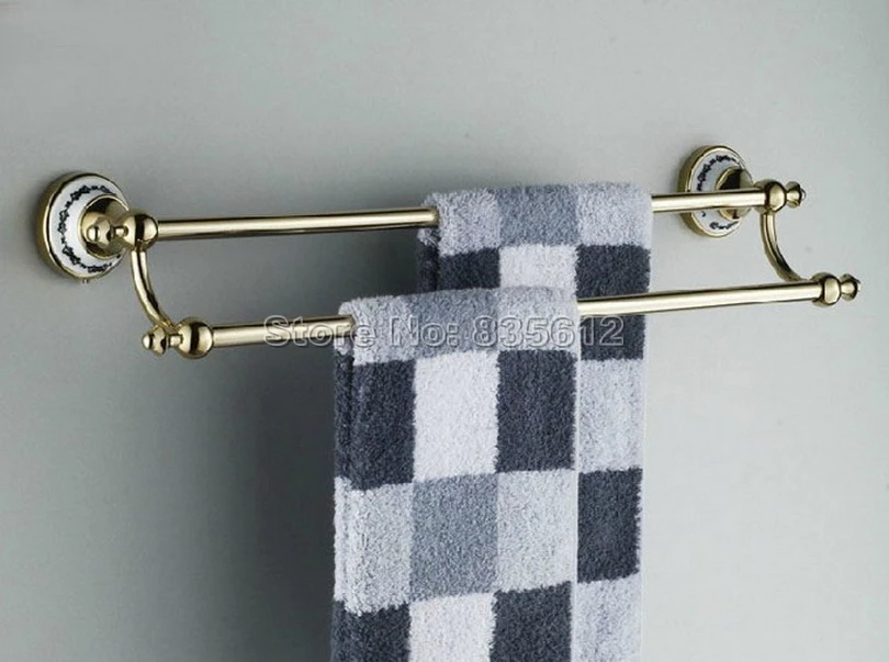 Luxury Gold Color Brass Wall Mounted Bathroom Double Towel Bar Rail Holders Wba255 | Обустройство дома