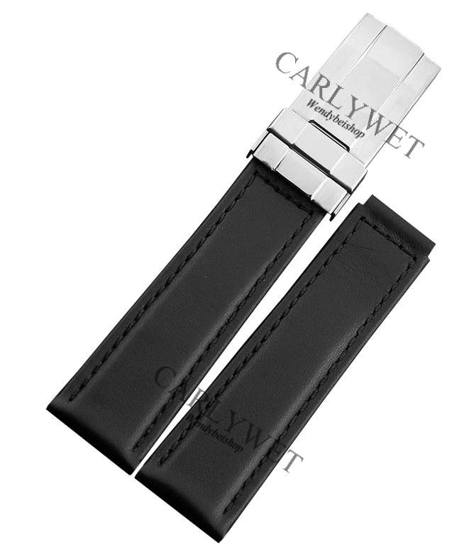 CARLYWET 19 20 мм винтажный черный коричневый ремешок из натуральной телячьей кожи с серебряной стальной застежкой