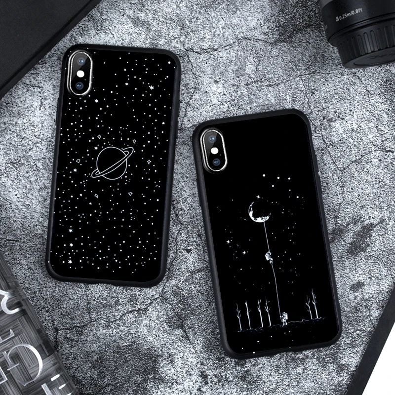 Силиконовый матовый чехол для iPhone XS 6 6S Plus 7 8 мягкий черный из ТПУ с абстрактным