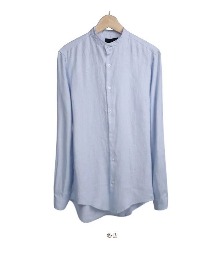Рубашка мужская с длинным рукавом однотонная льняная блузка Slim Fit в повседневном