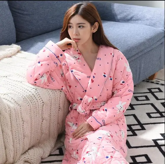Winter Women's Robe Home Bathrobe Thick Kimono Nightgown Home Wear 1.5KG Pajamas