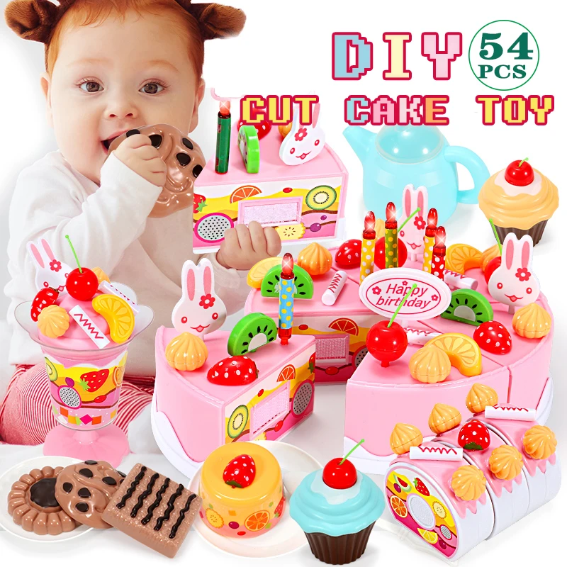 75 шт. DIY разрезание торта ко дню рождения кухонная игрушечная еда ролевая игра Кухня игрушка розовый синий подарок для девочек для детей