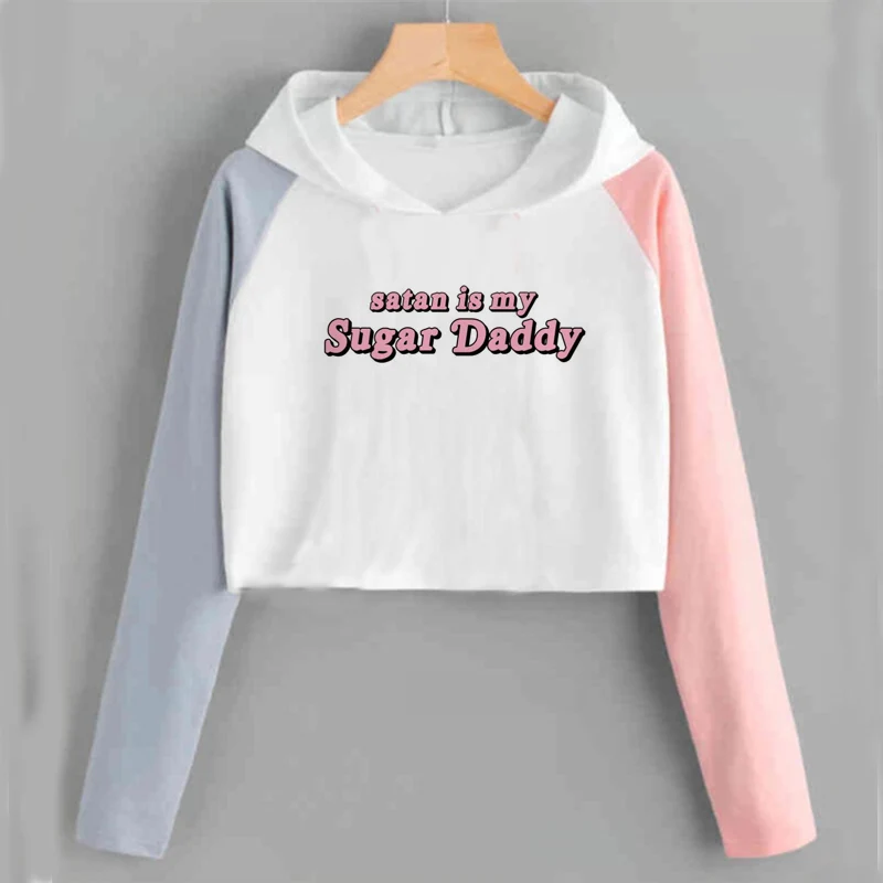 Женский укороченный топ с надписью Satan Is My Sugar Daddy Tumblr толстовка капюшоном топы для