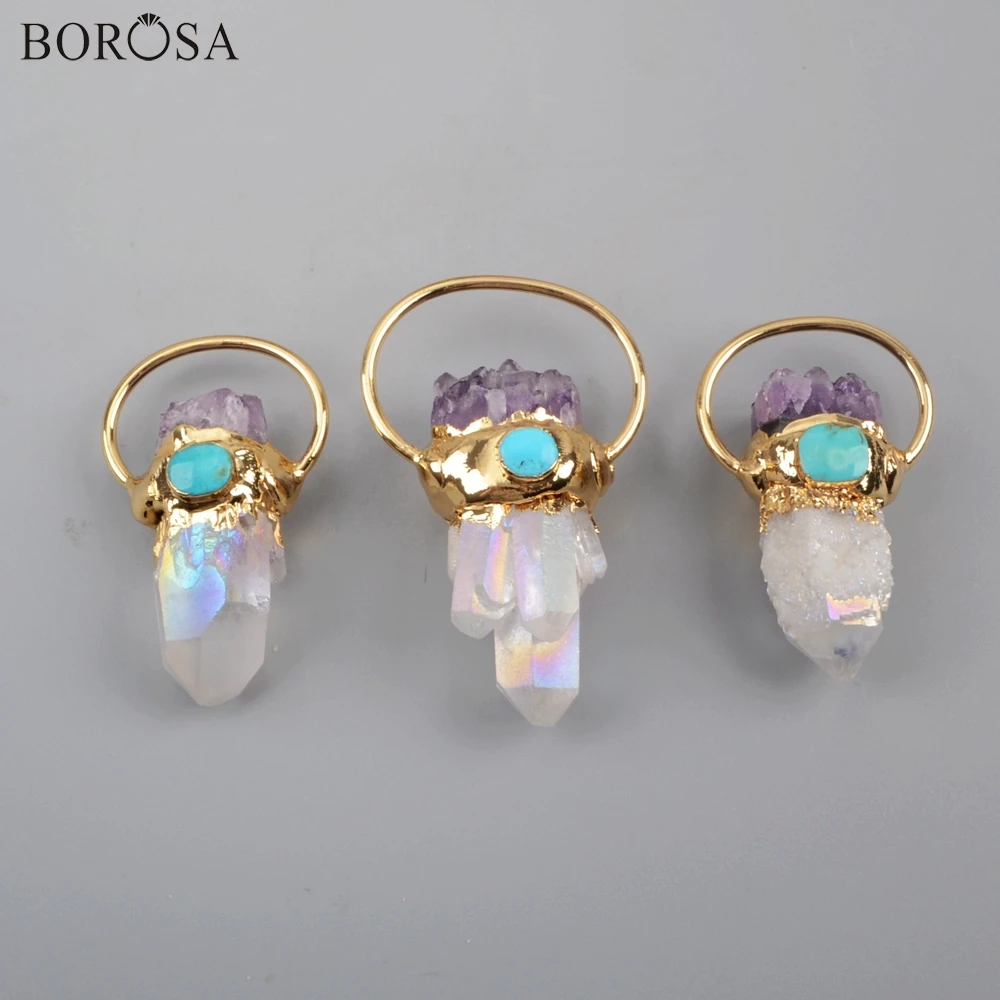 BOROSA 3 шт. Новые позолоченные хрустальные кварцевые титановые AB Druzy с аметистскими