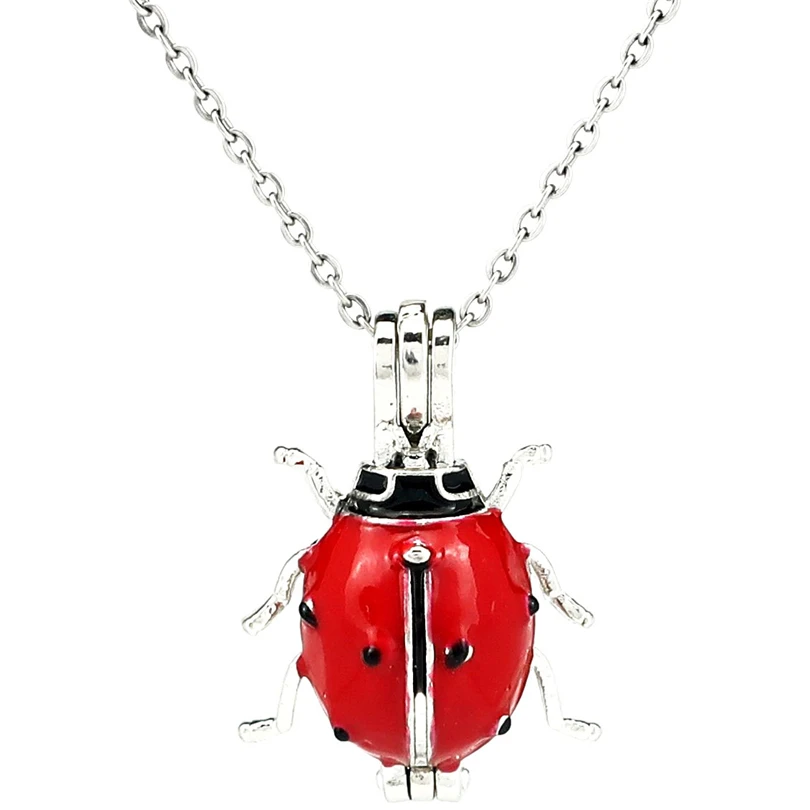 K1058 серебро эмалированная Красная Божья коровка пижамы бусины с насекомыми