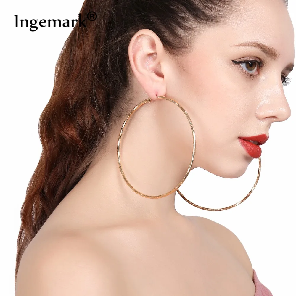 Ingemark панковские геометрические Золотое кольцо серьги массивные большие круглые серьги для женщин и девушек ювелирные изделия вечерние подарки