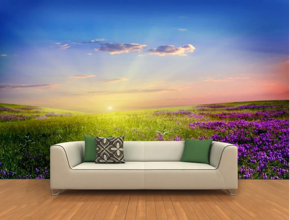 Пейзаж обои фрески красивый закат Лаванда 3D фон 3d роспись обои|landscape wallpaper|mural