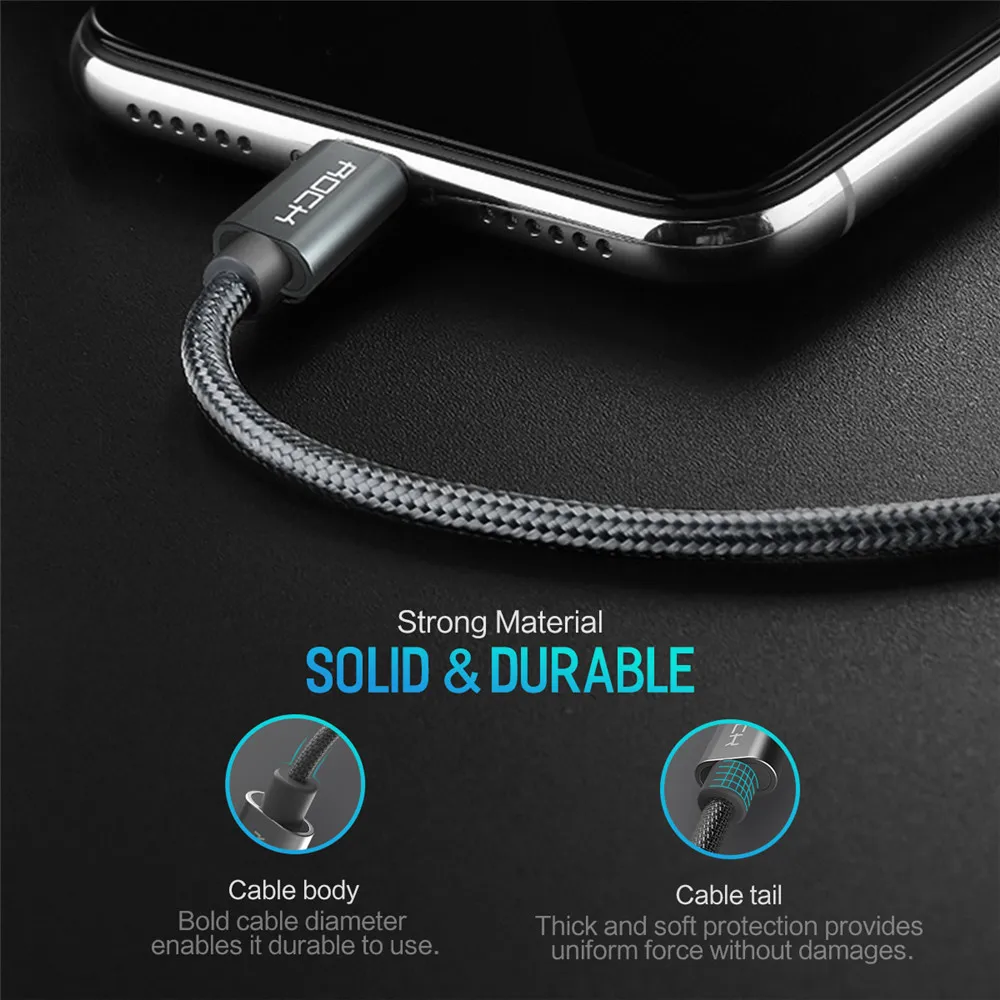 ROCK для iPhone usb кабель IOS 13 12 11 10 9 быстрое зарядное устройство USB зарядка кабелей шнур 2.1A для мобильного телефона зарядное устройство