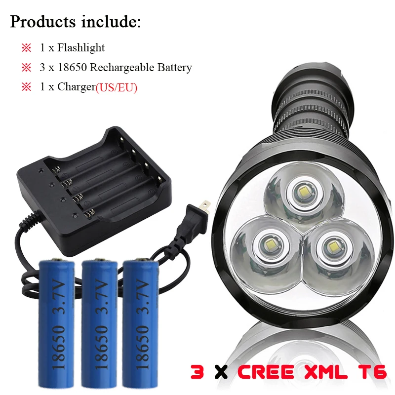 3 x T6 flashlight B 6 светодиодов высокой мощности Фонарь большой дальности cree xml T6 фонарь фонарик 18650 перезаряжаемый водонепроницаемый фонарь zaklamp светодиодный фонарь прожектор - Испускаемый цвет: 3 x T6 flashlight B