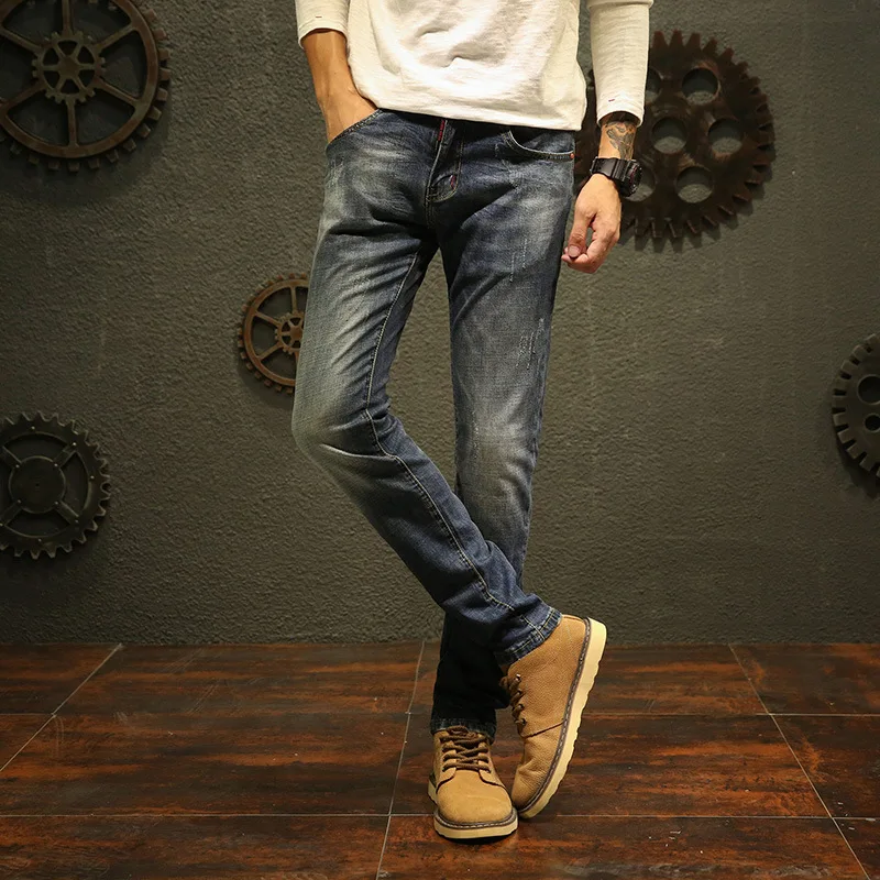 Мужские высокие стрейч модные джинсы Прямые Slim Fit Повседневное Бизнес джинсовые
