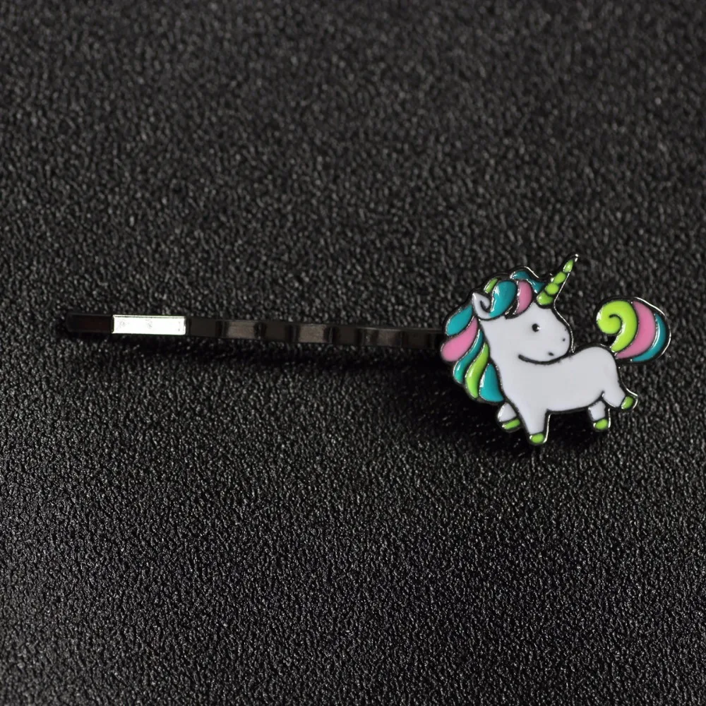 Timlee H100 Free Shipping Cartoon Lovely Rainbow Horse Grace Unicorn Black Metal Hair Clip hair accessory wholesale | Украшения и