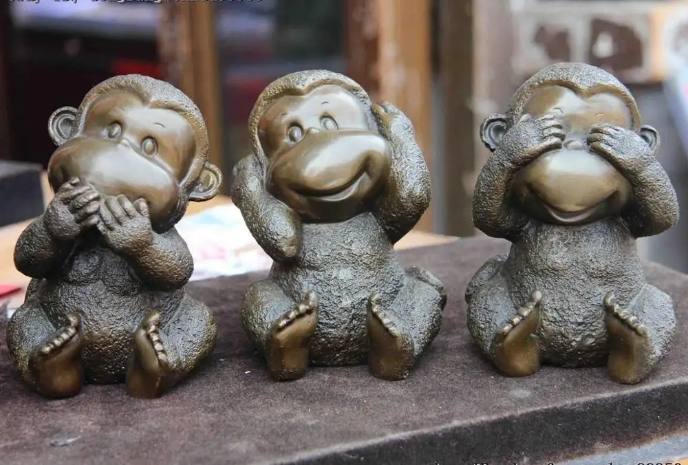 China Folk Bronze Copper Home Feng Shui lovely Four Monkey Monkeys Statue Set | Дом и сад