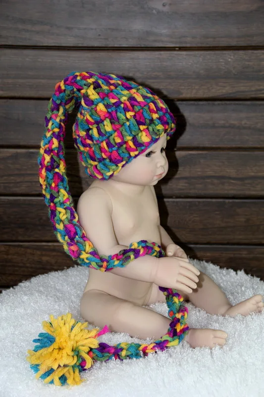 Бесплатная доставка новый вязаный крючком Эльф колпачок для новорожденных