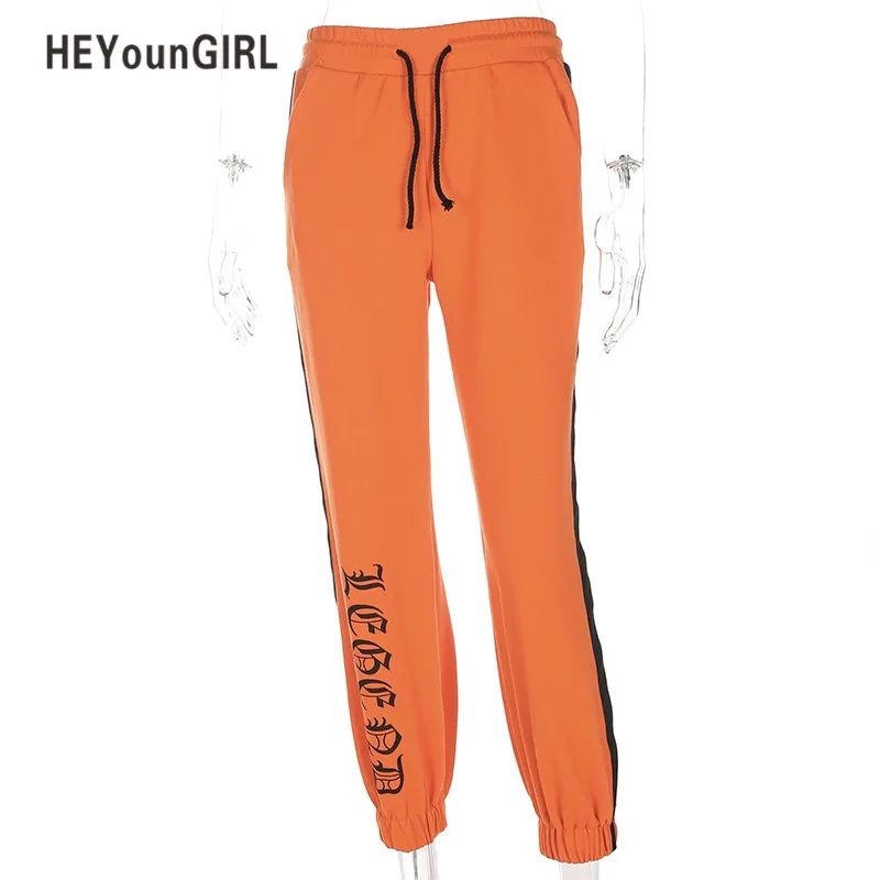 HEYounGIRL/осенне-зимние штаны-шаровары; повседневные спортивные штаны; новые модные брюки с высокой талией; полосатые брюки в стиле хип-хоп с завязками