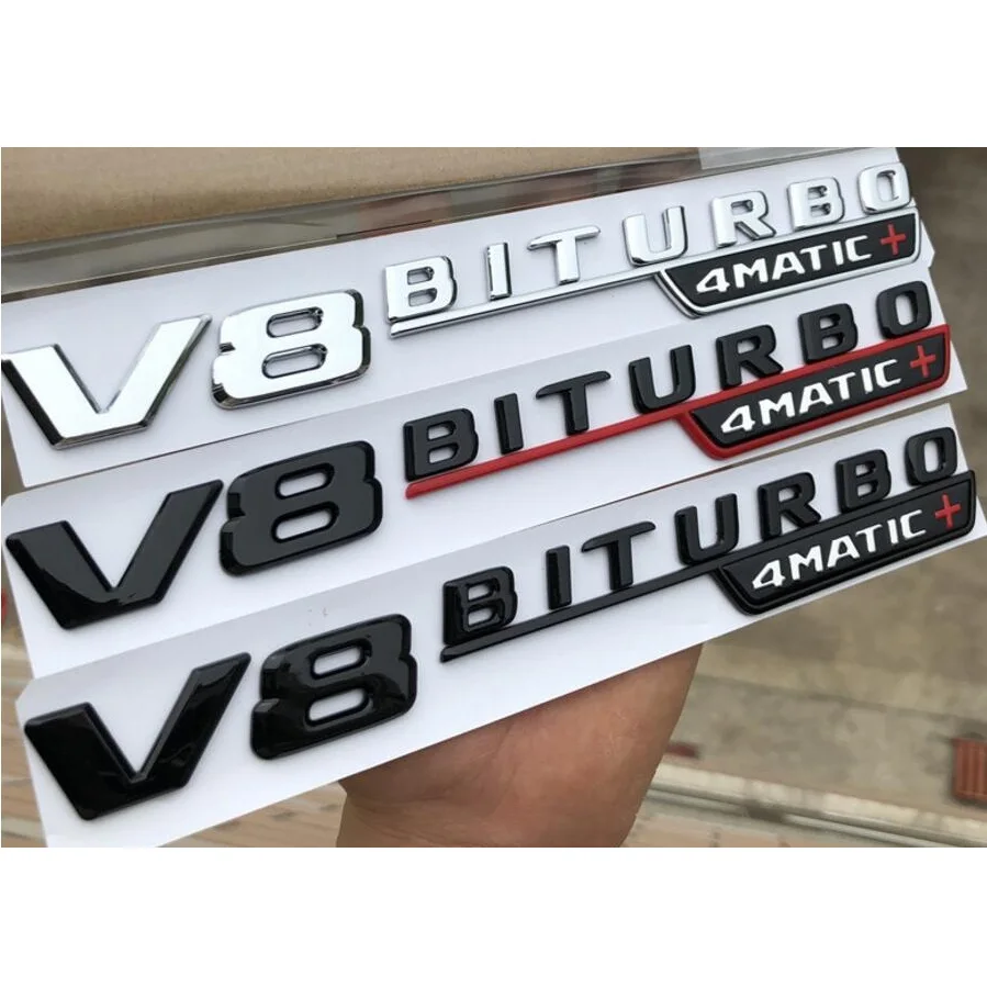 

Chrome Black Letters Red Cross V8 BITURBO 4MATIC+ Fender Emblem Emblems Badges for Mercedes Benz AMG W205 W213 X253 W166 C292