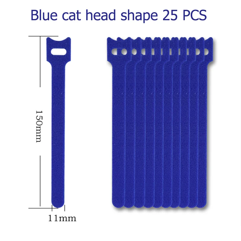 25PCS Blue cat head 25 шт. многоразовый шнур Органайзер держатель, крепление кабельные стяжки ремни для наушников телефонов провода обёрточная бумага управляющие - Цвет: 25PCS Blue cat head