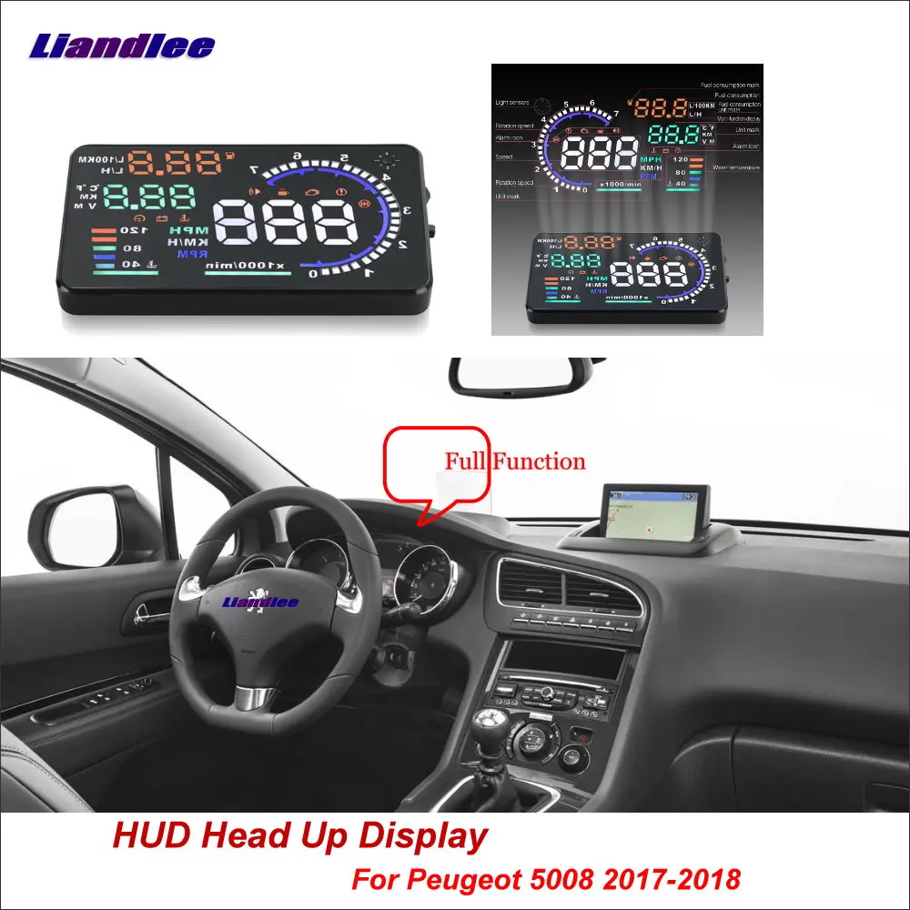 Liandlee Full Function HUD Car Head Up Display For Peugeot 5008 2017-2018 Safe Driving Screen OBD Data Projector Windshield