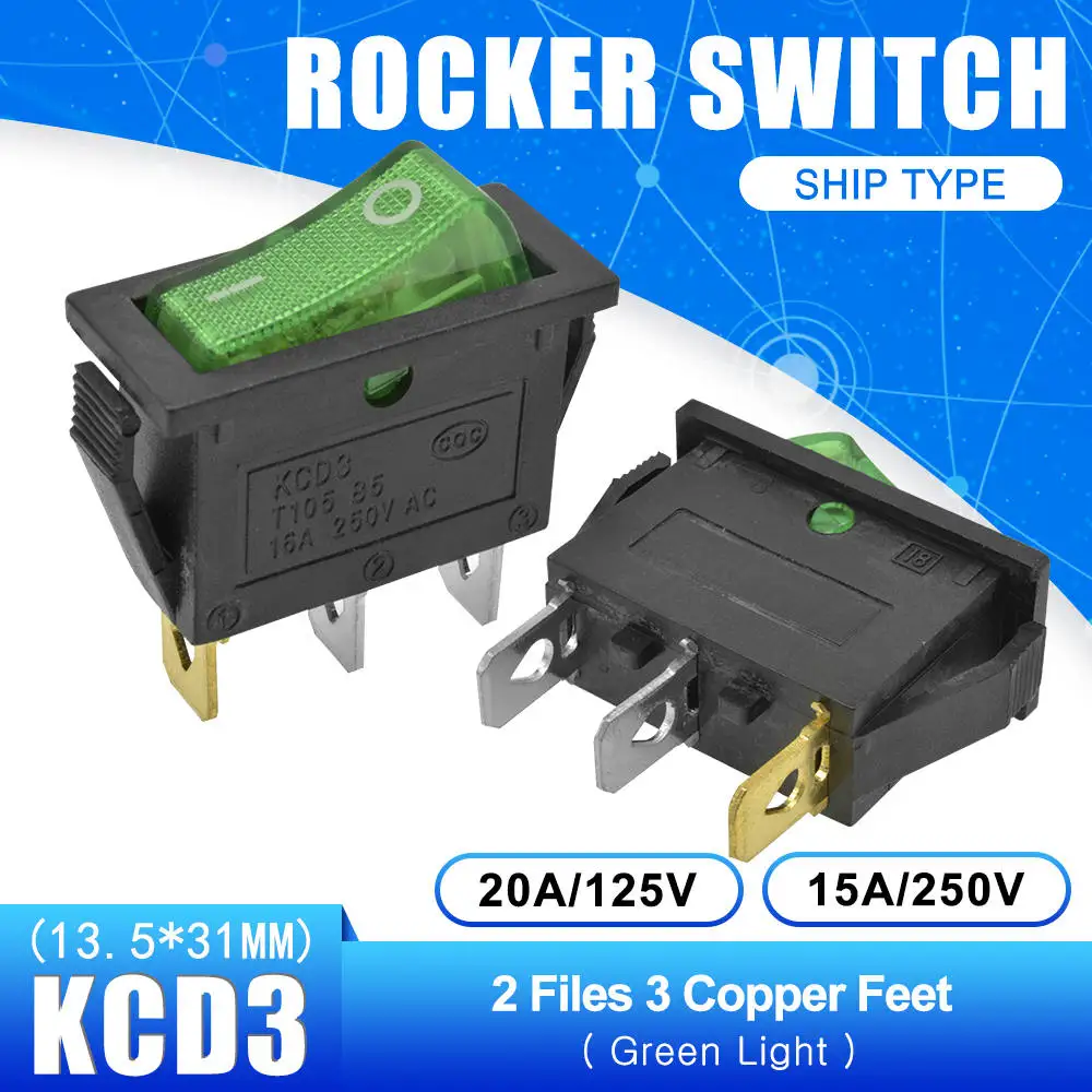 ON-OFF 3 Pin 5 шт. KCD3 кулисный переключатель 15A/16A/20A 125 V/250 V ВКЛ-ВЫКЛ-на 2 позиции 3 позиции 2Pin 3Pin электротехнического оборудования Мощность переключатель - Цвет: ON-OFF 3 Pin