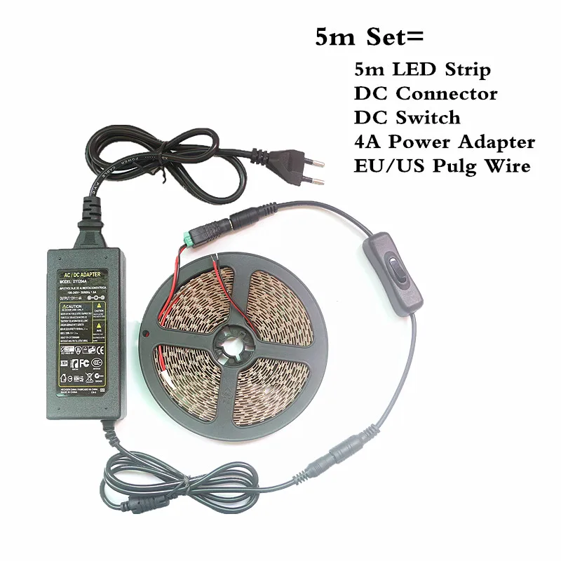 5m Set DC12V 3528 SMD фиолетового цвета с украшением из УФ 395-405nm гибкий Светодиодные ленты черный свет Водонепроницаемый лента лампа+ адаптер питания+ диммер - Испускаемый цвет: 5m Set
