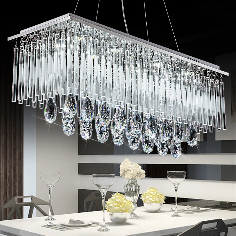 

Rectangle Modern LED K9 Crystal Chandeliers lights Bar lamp dining restaurant Light Raindrops Crystal Chandelier Lighting
